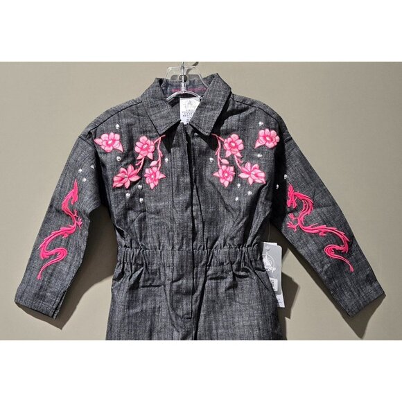 Disney Mulan Gray Denim & Pink Floral Zip Front Jumpsuit Coveralls Outfit -- 4T - Picture 3 of 10